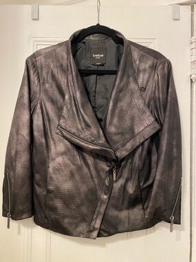 bebe Metallic Charcoal Asymmetrical Zip Jacket